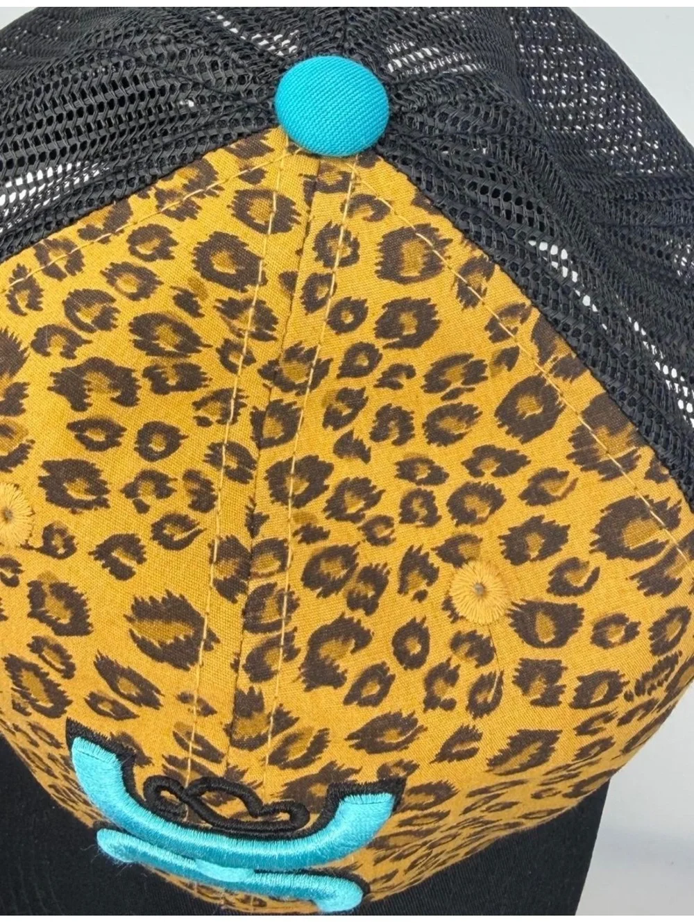 Hooey Leopard Print Trucker Hat Black Turquoise Snapback Western Cap